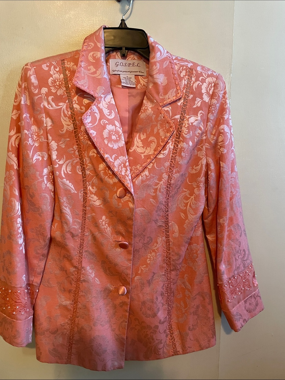 Women's Peach Floral Jacquard Jacket